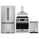 Gordon Ramsay by Thor Kitchen 4-Piece Appliance Package -  30-Inch Electric Range,  Wall Mount Range Hood, 36-Inch French Door Refrigerator, and Dishwasher in Stainless Steel with Black Trim