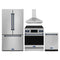 Gordon Ramsay by Thor Kitchen 4-Piece Appliance Package -  30-Inch Electric Range,  Wall Mount Range Hood, 36-Inch French Door Refrigerator, and Dishwasher in Stainless Steel with Blue Trim