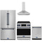 Gordon Ramsay by Thor Kitchen 4-Piece Appliance Package -  30-Inch Electric Range,  Wall Mount Range Hood, 36-Inch French Door Refrigerator, and Dishwasher in Stainless Steel with Blue Trim