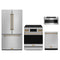 Gordon Ramsay by Thor Kitchen 4-Piece Appliance Package - 30-Inch Electric Range with Tilt Panel, Counter-Depth Refrigerator, Dishwasher, & Microwave Drawer in Stainless Steel with Bronze Trim