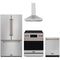 Gordon Ramsay by Thor Kitchen 4-Piece Appliance Package -  30-Inch Electric Range,  Wall Mount Range Hood, 36-Inch French Door Refrigerator, and Dishwasher in Stainless Steel with Rose Gold Trim