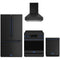 Gordon Ramsay by Thor Kitchen 4-Piece Appliance Package -  30-Inch Electric Range,  Wall Mount Range Hood, 36-Inch French Door Refrigerator, and Dishwasher in Black with Blue Trim