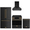 Gordon Ramsay by Thor Kitchen 4-Piece Appliance Package -  30-Inch Electric Range,  Wall Mount Range Hood, 36-Inch French Door Refrigerator, and Dishwasher in Black with Bronze Trim