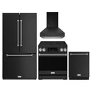 Gordon Ramsay by Thor Kitchen 4-Piece Appliance Package -  30-Inch Electric Range,  Wall Mount Range Hood, 36-Inch French Door Refrigerator, and Dishwasher in Black with Stainless Steel Trim