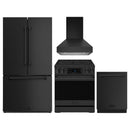 Gordon Ramsay by Thor Kitchen 4-Piece Appliance Package -  30-Inch Electric Range,  Wall Mount Range Hood, 36-Inch French Door Refrigerator, and Dishwasher in Black