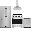 Stainless steel Thor Kitchen appliance package with 30-inch range, range hood, counter-depth refrigerator, dishwasher