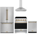 Stainless steel Thor Kitchen appliance package with 30-inch range, range hood, counter-depth refrigerator, dishwasher