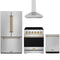 Gordon Ramsay by Thor Kitchen 4-Piece Appliance Package - 30-Inch Electric Range, Counter-Depth Refrigerator, Wall Mount Hood, & Dishwasher in Stainless Steel with Bronze Trim