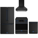 Black Thor Kitchen appliance package with 30-inch range, range hood, counter-depth refrigerator, dishwasher