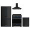 Gordon Ramsay by Thor Kitchen 4-Piece Appliance Package - 30-Inch Electric Range, Counter-Depth Refrigerator, Wall Mount Hood, & Dishwasher in Matte Black with Blue Trim
