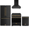 Gordon Ramsay by Thor Kitchen 4-Piece Appliance Package - 30-Inch Electric Range, Counter-Depth Refrigerator, Wall Mount Hood, & Dishwasher in Black with Bronze Trim