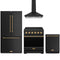 Gordon Ramsay by Thor Kitchen 4-Piece Appliance Package - 30-Inch Electric Range, Counter-Depth Refrigerator, Wall Mount Hood, & Dishwasher in Black with Bronze Trim