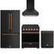 Gordon Ramsay by Thor Kitchen 4-Piece Appliance Package - 30-Inch Electric Range, Counter-Depth Refrigerator, Wall Mount Hood, & Dishwasher in Black with Rose Gold Trim