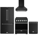 Black Thor Kitchen appliance package with 30-inch range, range hood, counter-depth refrigerator, dishwasher