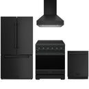 Black Thor Kitchen appliance package with 30-inch range, range hood, counter-depth refrigerator, dishwasher