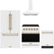 Gordon Ramsay by Thor Kitchen 4-Piece Appliance Package - 30-Inch Electric Range, Counter-Depth Refrigerator, Wall Mount Hood, & Dishwasher in White with Bronze Trim