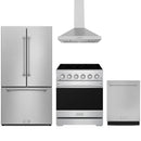 Stainless steel Thor Kitchen appliance package with 30-inch range, range hood, counter-depth refrigerator, dishwasher