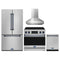 Gordon Ramsay by Thor Kitchen 4-Piece Appliance Package -  36-Inch Electric Range, Wall Mount Range Hood, 36-Inch French Door Refrigerator, and Dishwasher in Stainless Steel with Blue Trim
