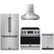 Gordon Ramsay by Thor Kitchen 4-Piece Appliance Package -  36-Inch Electric Range, Wall Mount Range Hood, 36-Inch French Door Refrigerator, and Dishwasher in Stainless Steel with Blue Trim