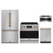 Gordon Ramsay by Thor Kitchen 4-Piece Appliance Package - 36-Inch Electric Range with Tilt Panel, Counter-Depth Refrigerator, Dishwasher, & Microwave Drawer in Stainless Steel with Bronze Trim