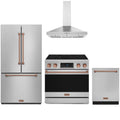 Gordon Ramsay by Thor Kitchen 4-Piece Appliance Package -  36-Inch Electric Range, Wall Mount Range Hood, 36-Inch French Door Refrigerator, and Dishwasher in Stainless Steel with Rose Gold Trim