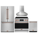 Gordon Ramsay by Thor Kitchen 4-Piece Appliance Package -  36-Inch Electric Range, Wall Mount Range Hood, 36-Inch French Door Refrigerator, and Dishwasher in Stainless Steel with Rose Gold Trim