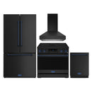 Gordon Ramsay by Thor Kitchen 4-Piece Appliance Package -  36-Inch Electric Range, Wall Mount Range Hood, 36-Inch French Door Refrigerator, and Dishwasher in Black with Blue Trim