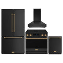 Gordon Ramsay by Thor Kitchen 4-Piece Appliance Package -  36-Inch Electric Range, Wall Mount Range Hood, 36-Inch French Door Refrigerator, and Dishwasher in Black with Bronze Trim