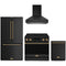 Gordon Ramsay by Thor Kitchen 4-Piece Appliance Package -  36-Inch Electric Range, Wall Mount Range Hood, 36-Inch French Door Refrigerator, and Dishwasher in Black with Bronze Trim