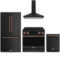 Gordon Ramsay by Thor Kitchen 4-Piece Appliance Package -  36-Inch Electric Range, Wall Mount Range Hood, 36-Inch French Door Refrigerator, and Dishwasher in Matte Black with Rose Gold Trim