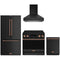 Gordon Ramsay by Thor Kitchen 4-Piece Appliance Package -  36-Inch Electric Range, Wall Mount Range Hood, 36-Inch French Door Refrigerator, and Dishwasher in Black with Rose Gold Trim