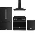Gordon Ramsay by Thor Kitchen 4-Piece Appliance Package -  36-Inch Electric Range, Wall Mount Range Hood, 36-Inch French Door Refrigerator, and Dishwasher in Matte Black with Stainless Steel Trim