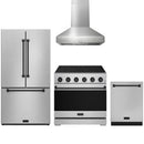 Stainless steel Thor Kitchen appliance package with 36-inch range, range hood, counter-depth refrigerator, dishwasher