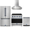Gordon Ramsay by Thor Kitchen 4-Piece Appliance Package - 36-Inch Electric Range, Counter-Depth Refrigerator, Wall Mount Hood, & Dishwasher in Stainless Steel with Blue Trim