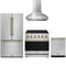 Gordon Ramsay by Thor Kitchen 4-Piece Appliance Package - 36-Inch Electric Range, Counter-Depth Refrigerator, Wall Mount Hood, & Dishwasher in Stainless Steel with Bronze Trim