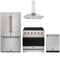 Gordon Ramsay by Thor Kitchen 4-Piece Appliance Package - 36-Inch Electric Range, Counter-Depth Refrigerator, Wall Mount Hood, & Dishwasher in Stainless Steel with Rose Gold Trim