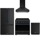 Black Thor Kitchen appliance package with 36-inch range, range hood, counter-depth refrigerator, dishwasher