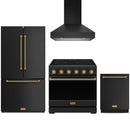 Black Thor Kitchen appliance package with 36-inch range, range hood, counter-depth refrigerator, dishwasher