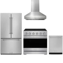 Stainless steel Thor Kitchen appliance package with 36-inch range, range hood, counter-depth refrigerator, dishwasher
