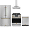 Gordon Ramsay by Thor Kitchen 4-Piece Appliance Package - 30-Inch Natural Gas Range, Counter-Depth Refrigerator, Wall Mount Hood, & Dishwasher in Stainless Steel with Bronze Trim