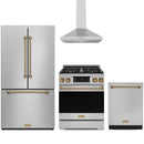 Stainless steel Thor Kitchen appliance package with 30-inch range, range hood, counter-depth refrigerator, dishwasher