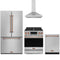 Gordon Ramsay by Thor Kitchen 4-Piece Appliance Package - 30-Inch Natural Gas Range, Counter-Depth Refrigerator, Wall Mount Hood, & Dishwasher in Stainless Steel with Rose Gold Trim