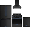 Black Thor Kitchen appliance package with 30-inch range, range hood, counter-depth refrigerator, dishwasher