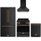 Gordon Ramsay by Thor Kitchen 4-Piece Appliance Package - 30-Inch Natural Gas Range, Counter-Depth Refrigerator, Wall Mount Hood, & Dishwasher in Black with Bronze Trim