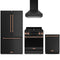 Gordon Ramsay by Thor Kitchen 4-Piece Appliance Package - 30-Inch Propane Gas Range, Counter-Depth Refrigerator, Wall Mount Hood, & Dishwasher in Black with Rose Gold Trim