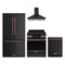 Gordon Ramsay by Thor Kitchen 4-Piece Appliance Package - 30-Inch Propane Gas Range, Counter-Depth Refrigerator, Wall Mount Hood, & Dishwasher in Matte Black with Rose Gold Trim