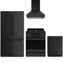 Black Thor Kitchen appliance package with 30-inch range, range hood, counter-depth refrigerator, dishwasher