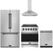Gordon Ramsay by Thor Kitchen 4-Piece Appliance Package - 30-Inch Natural Gas Range, Counter-Depth Refrigerator, Wall Mount Hood, & Dishwasher in Stainless Steel with Black Trim