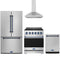 Gordon Ramsay by Thor Kitchen 4-Piece Appliance Package - 30-Inch Natural Gas Range, Counter-Depth Refrigerator, Wall Mount Hood, & Dishwasher in Stainless Steel with Blue Trim