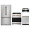 Gordon Ramsay by Thor Kitchen 4-Piece Appliance Package - 30-Inch Natural Gas Range, Counter-Depth Refrigerator, Dishwasher, & Microwave Drawer in Stainless Steel with Bronze Trim